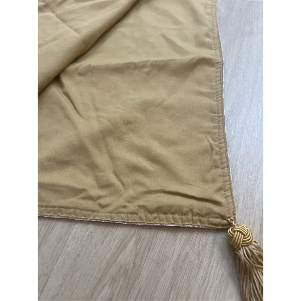Vintage Crushed Velvet Gold Embroidered Table Runner Tassels 72X13